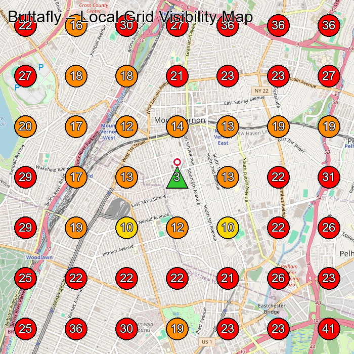 Buttafly GeoGrid visibility map for Clothing Store in Bronx